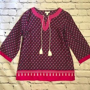 Charter Club Vibrant Tunic Top with Tassels Size Medium